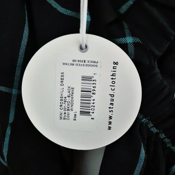 NEW Staud Black Windowpane Long Sleeve Cut Out Mini Crosshill Dress Size Large - Picture 5 of 8